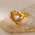 Gold Color Stainless Steel Geometric Rings for Women Zircon Heart Sun Moon Open Ring Fashion Aesthetic Jewelry Wedding Gift Vera Lux