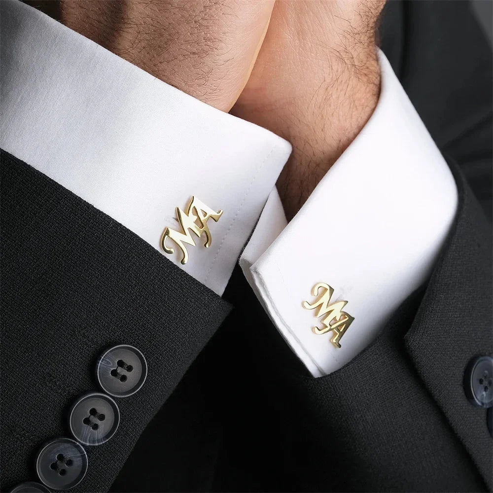 Tangula Custom Men's Stainless Steel Cufflinks For Groom Initials Cufflinks With Oak Gift Box Wedding Bridegroom Jewelry Gift Vera Lux