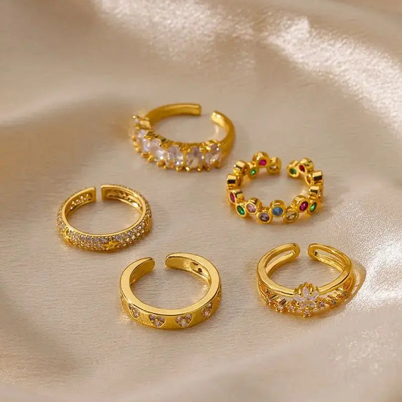 Zircon Geometric Heart Rings For Women Stainless Steel Gold Color Wedding Ring Luxury Aesthetic Jewlery Couple Gift 2025 Vera Lux