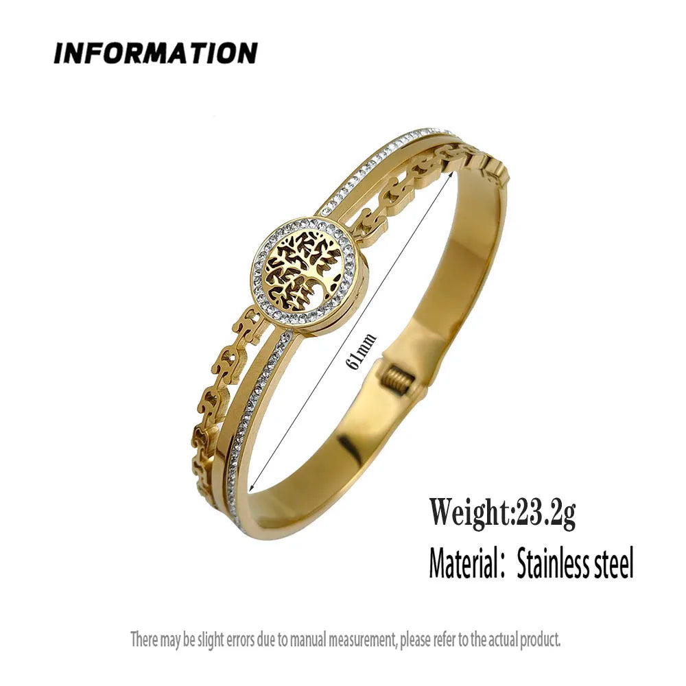 New tree of life horseshoe zircon gold-plated stainless steel bracelet 18K, high quality waterproof couple bracelet, wife gift Vera Lux