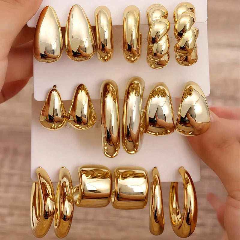 18 Pcs/Set Fashion Water Drop Earring For Women Vintage Exaggerated Geometric Twist Hoop Earrings Personalized Jewelry Gifts New Vera Lux