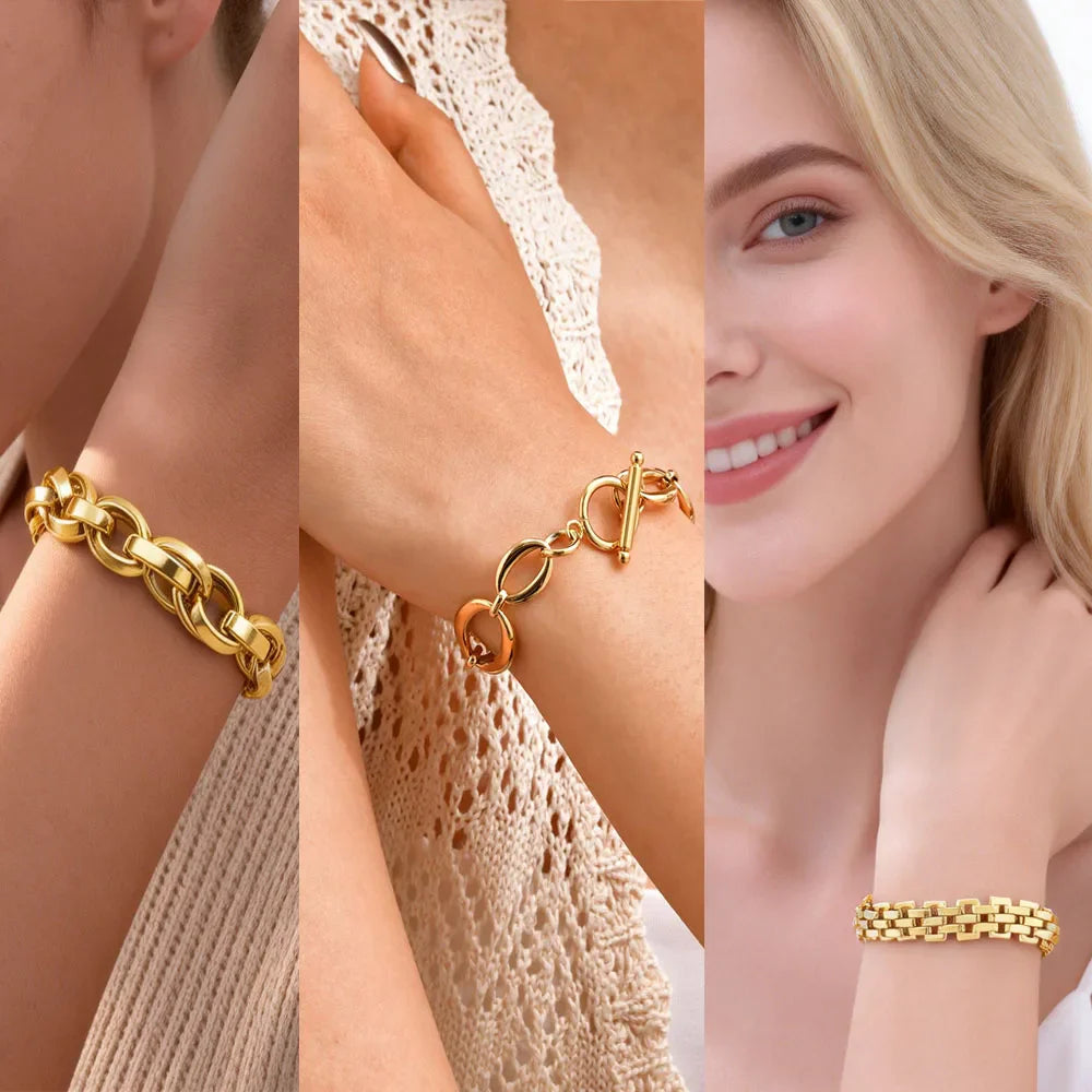 Chunky Bold Toggle Bracelets for Women, Stainless Steel OT Buckle Link Chain Bracelet Gold Plated Tarnish Free Vera Lux