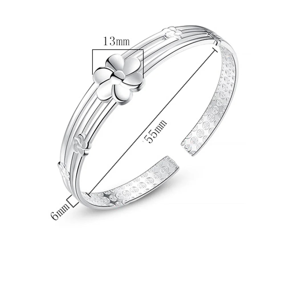 925 Sterling Silver Flower Open Bangle Hand Bracelets For Women Luxury Jewelry  And  Jewellery Vera Lux