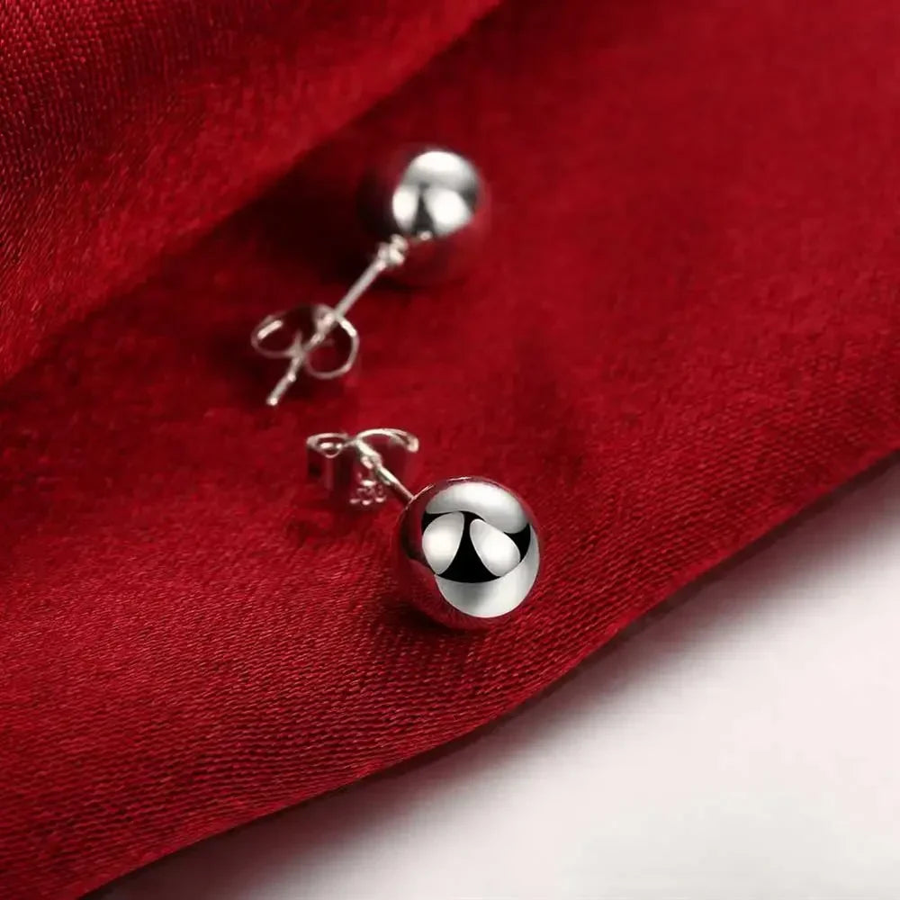 925 Sterling Silver classic 8mm 10MM beads studs Earrings for Women Fashion Christmas gifts Street all-match party Jewelry Vera Lux