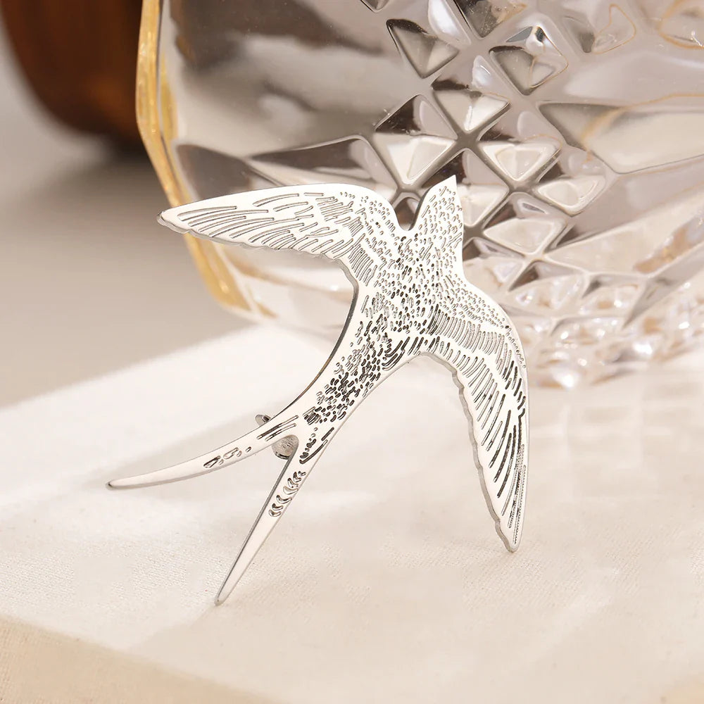 Aomogo Stainless Steel Broochs Fashion Personality Pin Designs Drawing Swallow Brooch For Women Jewelry Banquet Creative Gifts Vera Lux