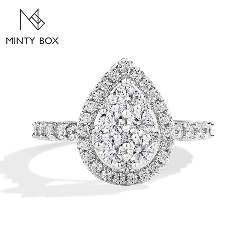 MINTYBOX S925 Sterling Silver Moissanite Engagement Halo Rings for Women 1.15ctw Lab Diamond Ring 18K Gold Plated Fine Jewelry Vera Lux