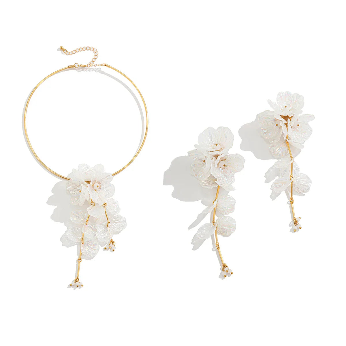Ingemark Creative Punk Torques Chain Necklace Women Wed Bridal Elegant White Flower Hanging Drop Earrings Wed Bridal Jewelry Set Vera Lux