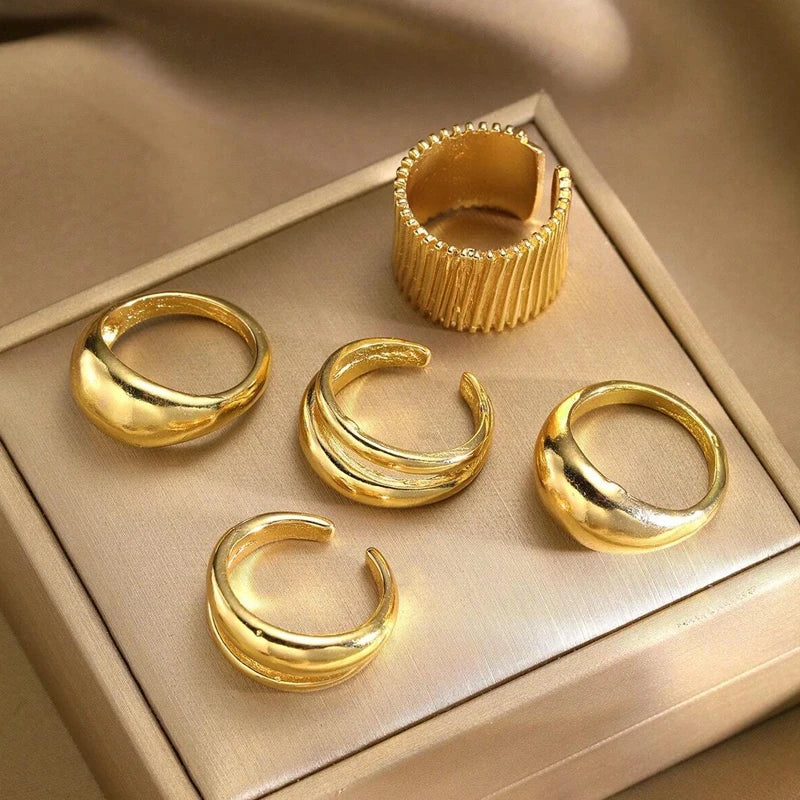 8pcs Set Minimalist Exaggerated Ripple Asymmetrical Rings For Women Gold Color Irregular Ring Set Party Daily Wear Jewelry Gifts Vera Lux