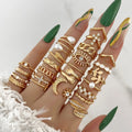 Fashion Simple Wave Joint Rings Set For Women Crystal Heart Shape Gold Silver Color Ring Female Party Jewelry Vera Lux
