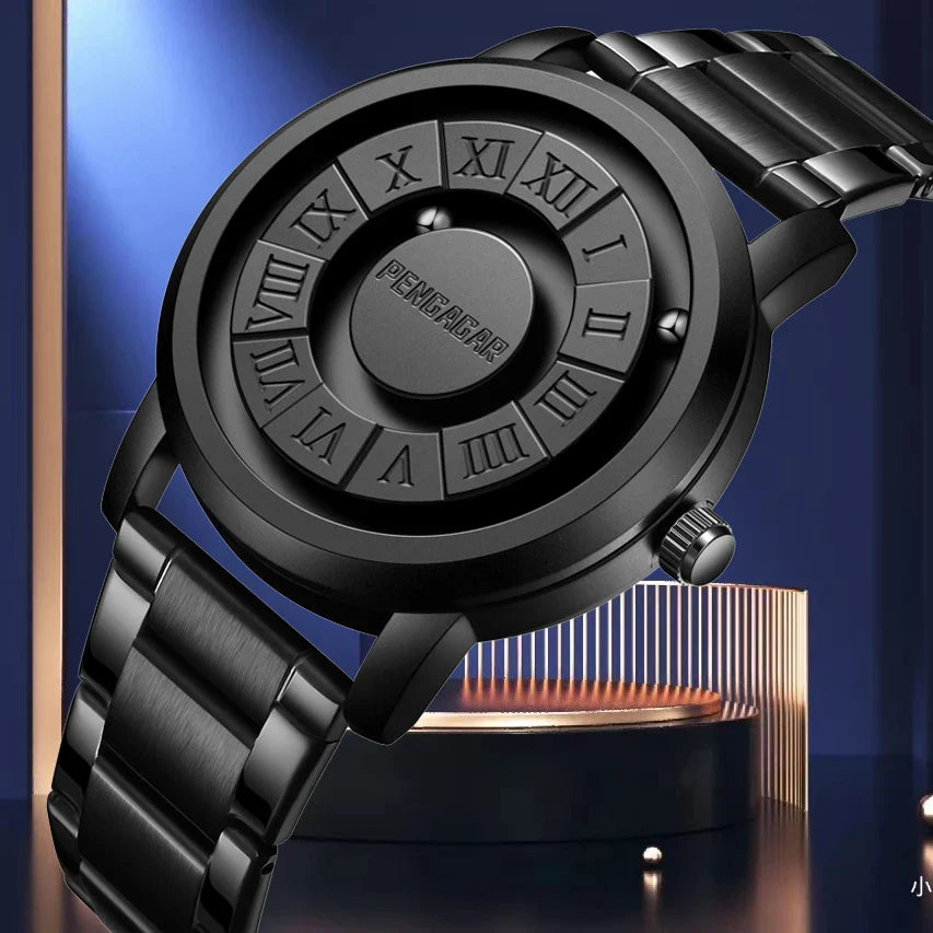 PENGAGAR Men's Watches Stainless steel Quartz Watch Creative Scrolling Pointer Magnetic Force Wrist Clock Relogio Masculino +box Vera Lux