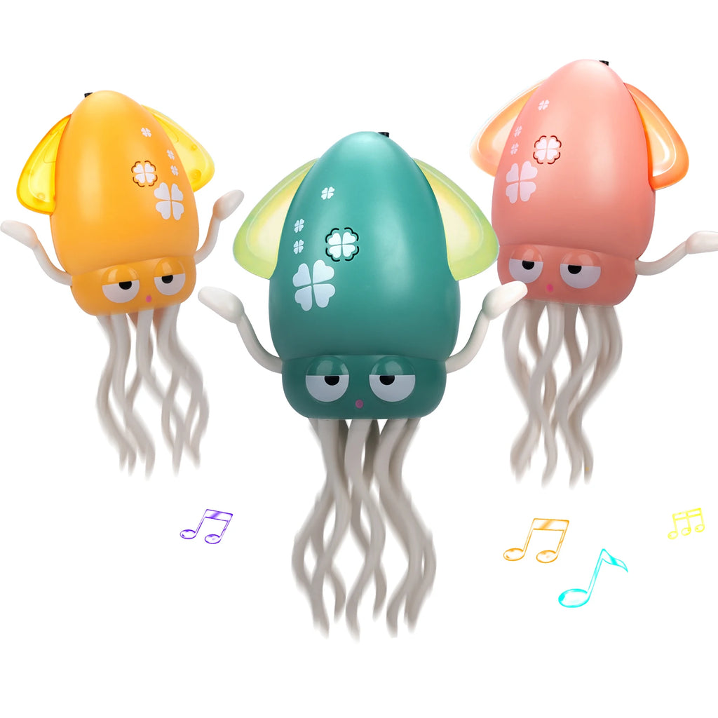 Electronic Dancing Squid Toys with Light&Music Funny Induction Lying Flat Squid Toddler Interactive Development Tummy Time Gifts Whatever the Treasure