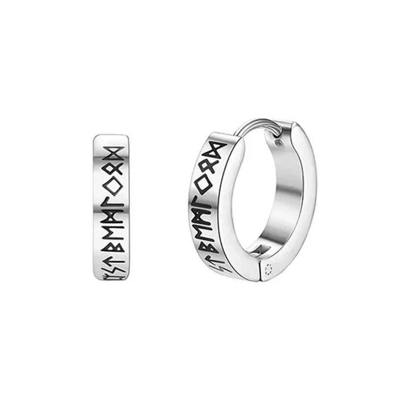 Stainless Steel Norwegian Viking Rune Hoop Earrings For Men Woman Unisex 12 Mm Huggie Hoop Religious Earring Jewelry Vera Lux