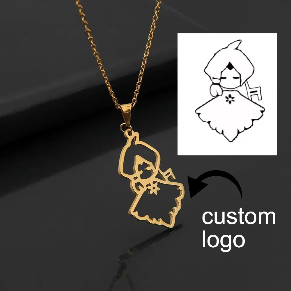 Custom Logo Picture Pendant Necklace For Women Girl Stainless Steel Birthday Gift Children's Drawing Photo Personalized Jewelry Vera Lux