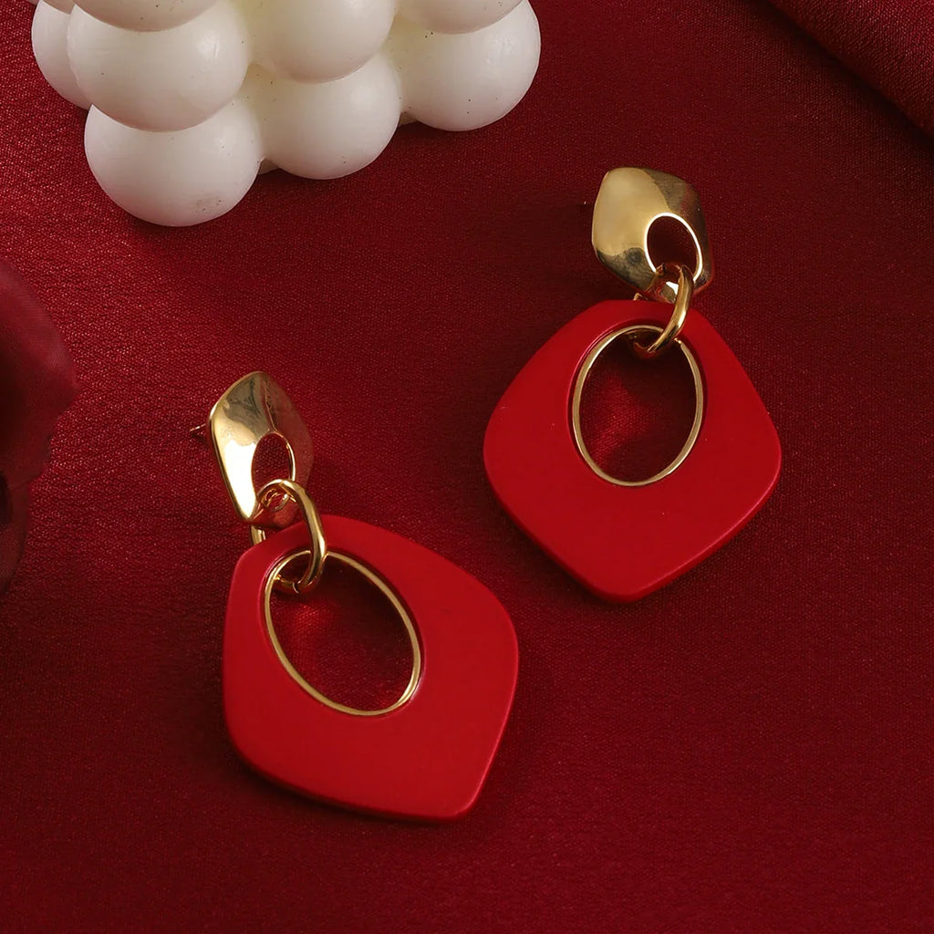 Red Color Women Dangle Earrings Geometric Pendants Gold Color Metal Hook Earrings Long Hang Earrings pendientes fashion jewelry Vera Lux
