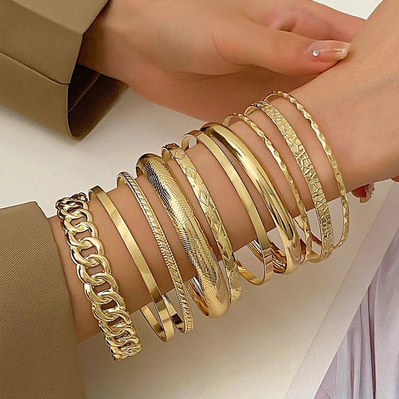 10 Pcs Punk Trendy Multilayer Bracelets Set for Women Elegant Delicate Twist Sparkling Adjustable Bangles Jewelry Couples Gifts Vera Lux
