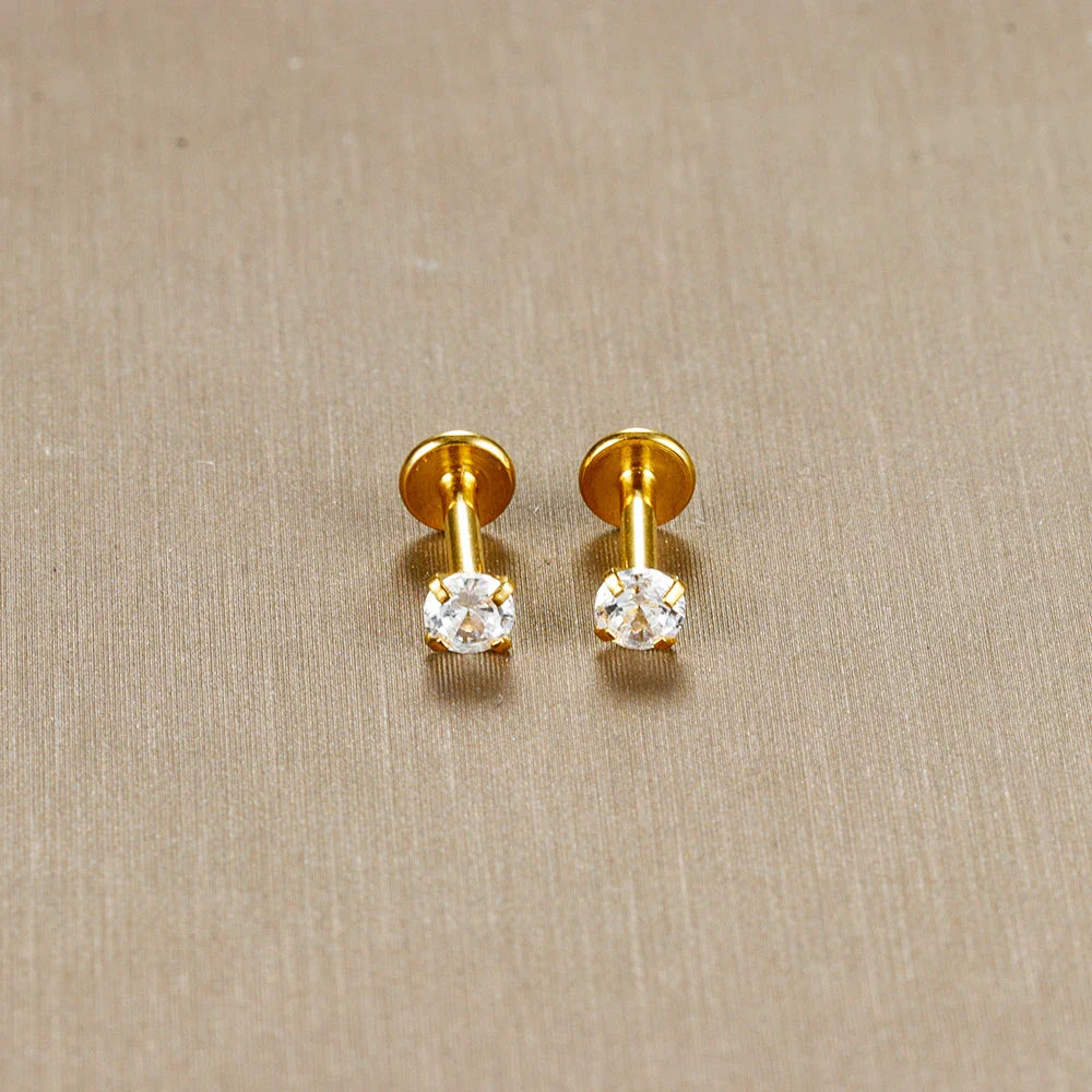 2PC Labret Tragus Stud Earrings 16G Surgical Stainless Steel CZ Crystal  Monroe Helix Cartialge Conch Medusa Lip Body Piercing Vera Lux