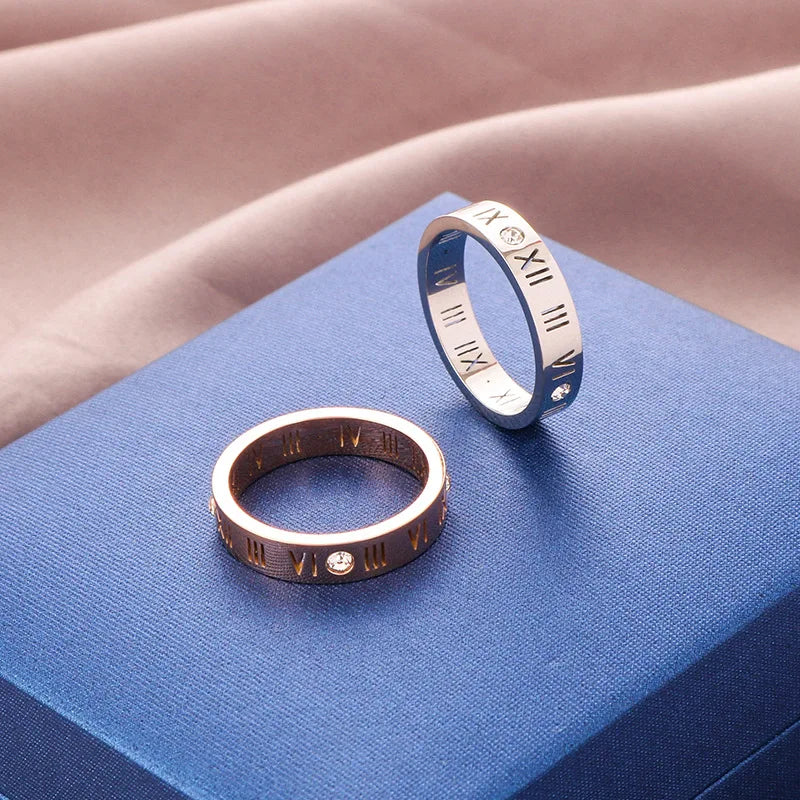 One Crystal Rings Fashion Jewelry Hollow Roman Numerals Stainless Steel Personalized Simplicity Accessories Women Rings Vera Lux