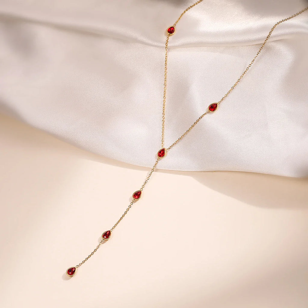 NEWBUY Fashion Gold Color Stainless Steel Choker Necklaces For Women Delicate White/Green/Red CZ Zircon Inlay Jewelry Vera Lux