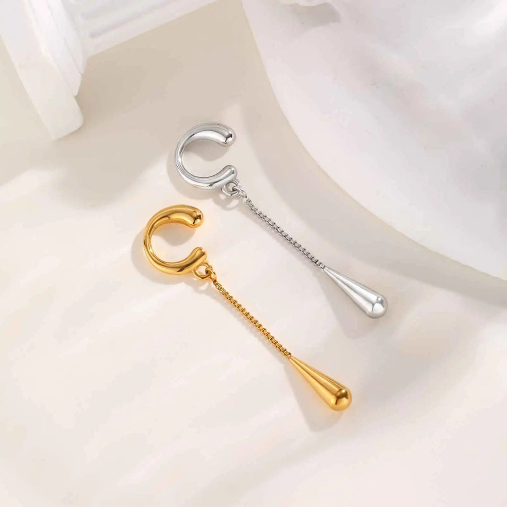 C-shaped Metal Teardrop Tassel Ear Cuff Clip Earrings for Women 1piece, No Piercings, Ear Cartilage Clips Vera Lux