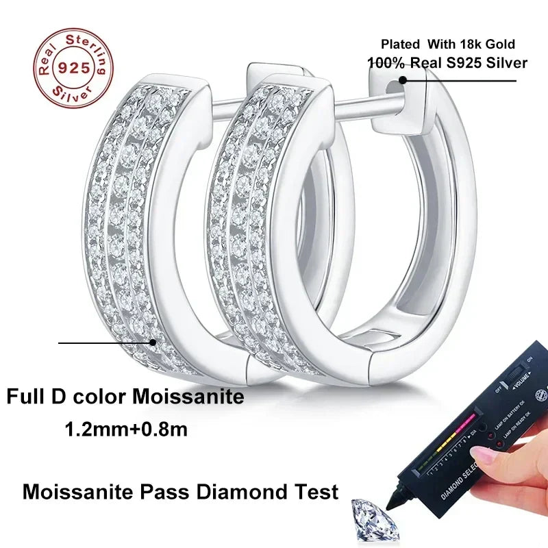 NeeTim Hoops s925 Sterling Silver Full Real Moissanite Earrings Women Sparkling Dimoand Earring Jewelry Gift Certificate Vera Lux