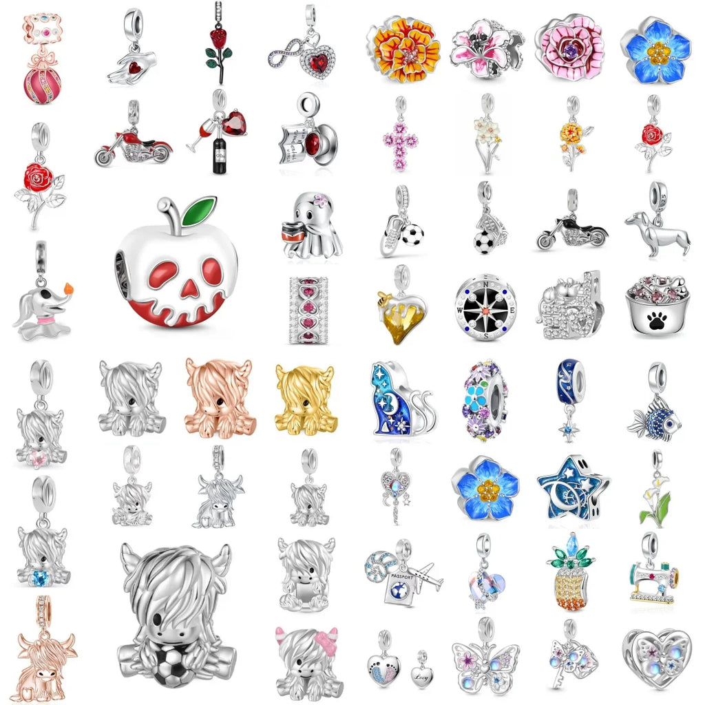2026 925 Silver Flower, Butterfly, Highland Cow, Motorcycle Pendant Fit European Original Bracelet DIY Jewelry Exquisite Jewelry Vera Lux