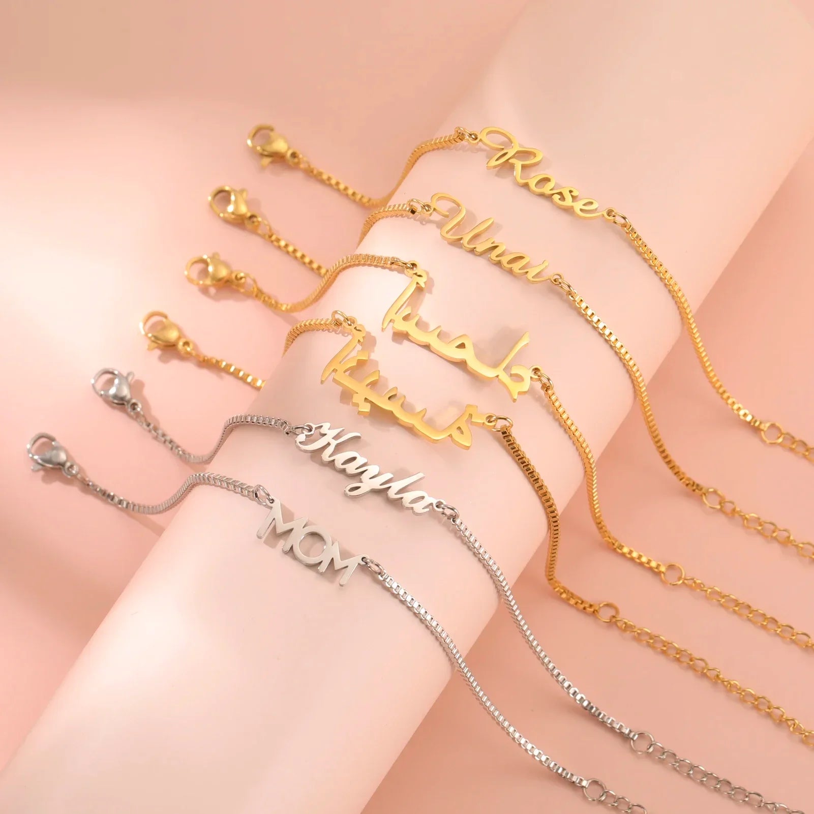 Women Girls Personalized Name Bracelet Stainless Steel Box Chain Letter Customized Charm Bracelets Unique Custom Jewelry Gift Vera Lux