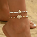 2 Bohemian style turquoise starfish turtle ankle chains, double-layer layered mixed color rice bead beach ankle chains Vera Lux