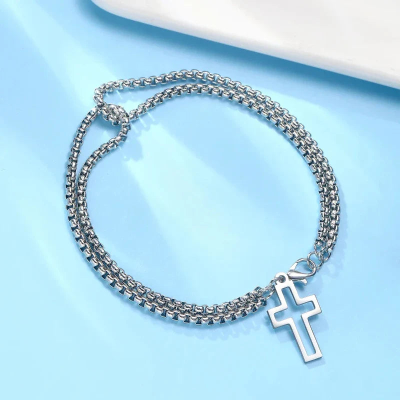 1pcs Bracelet Stainless Steel Thick Chain Cross Hollow Cross Pendant Double Bracelet Personality Niche High-grade Hand Jewelry Vera Lux