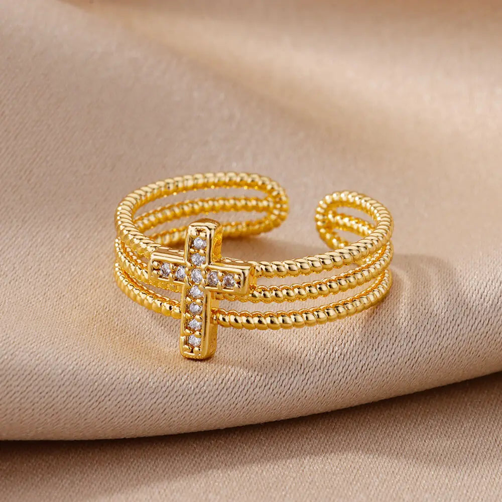 New in Zircon Cross Rings For Women Adjustable Stainless Steel Cross Ring Femme Design Luxury Wedding Jewerly Gift 2023 anillos Vera Lux