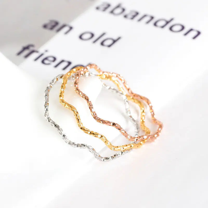 1mm Thin Stainless Steel Wave Design Ring Wedding Band for Women Girl Size 5-10 Vera Lux
