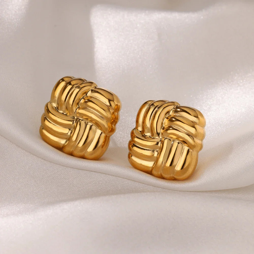 Temperament Square Texture Earring For Women Stainless Steel Gold Color Personality Trend Stud Earring Fashion Jewelry Exquisite Vera Lux