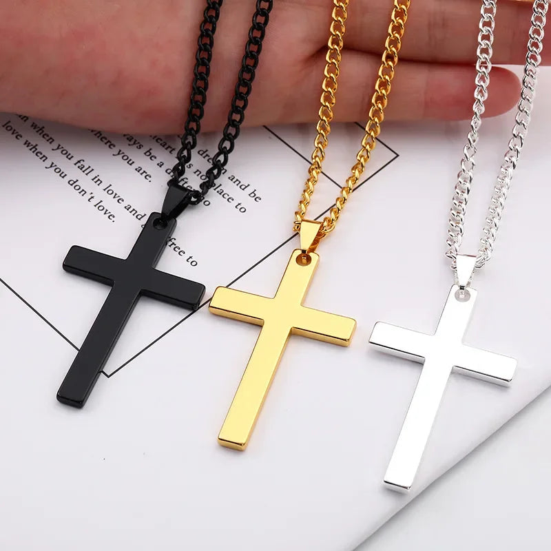 1pcs Solid Color Cross Necklace Pendant Stainless Steel Trendy Minimalist Cross Prayer Jewelry Hip Hop Punk Style Vera Lux