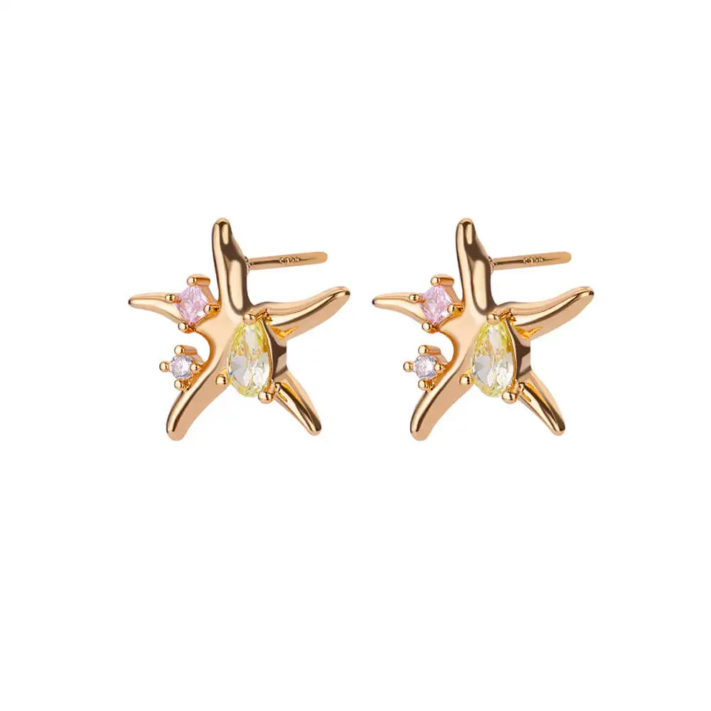 Water Drop Zircon Stars Stud Earrings For Women Stainless Steel Gold Color Statement Earring 2023 Femme Christmas Jewelry Gift Vera Lux