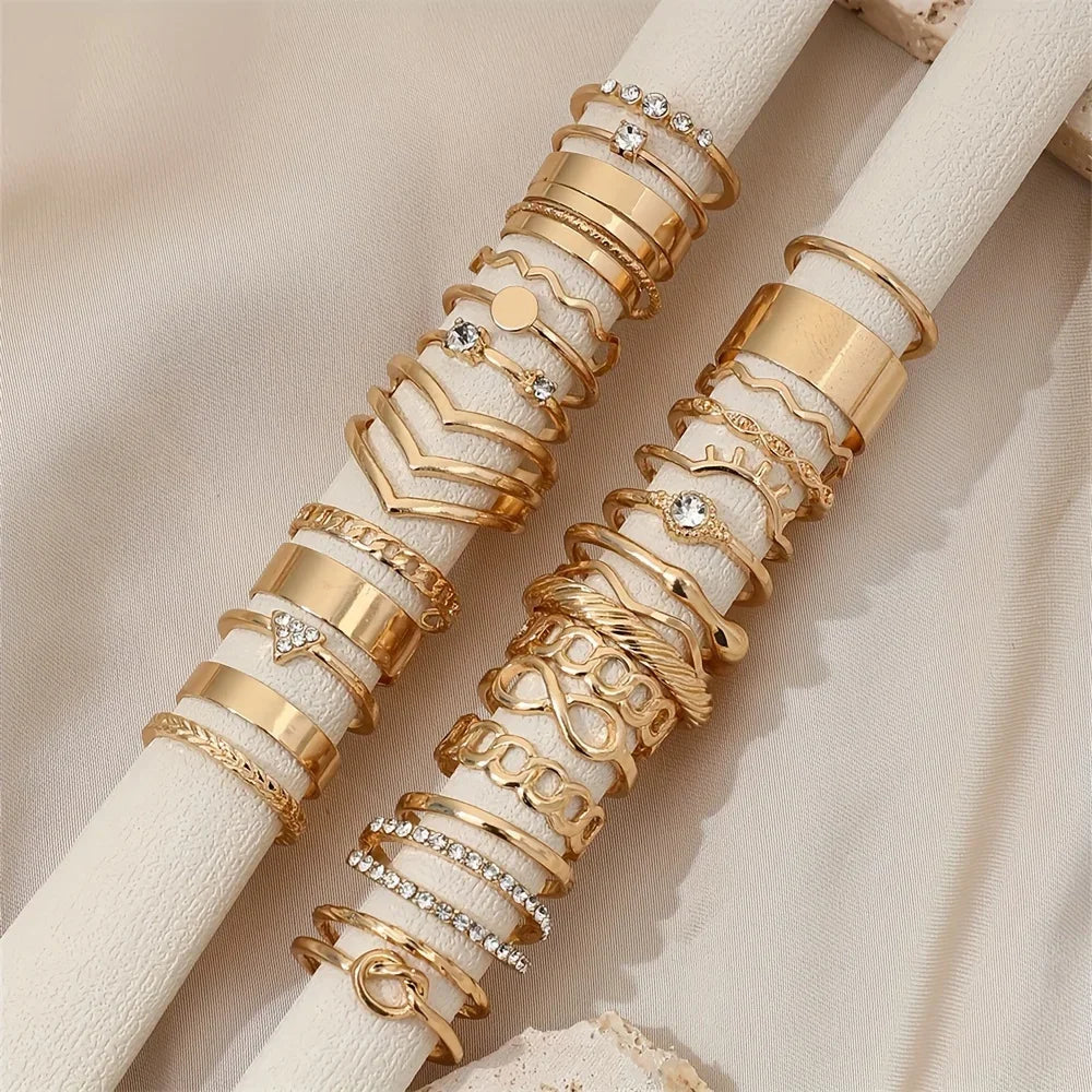 30pcs Elegant Boho Gold Color Rings Set Vintage Design Rhinestone Geometric Finger Ring Trendy Minimalist Jewelry Gifts 2024 Vera Lux