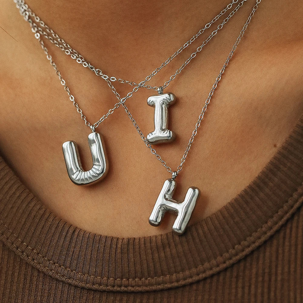 Stainless Steel Necklace New Premium birthday present 26 Letter Hollow Pendant Simple Fine Necklace For Women Jewelry Party Gift Vera Lux