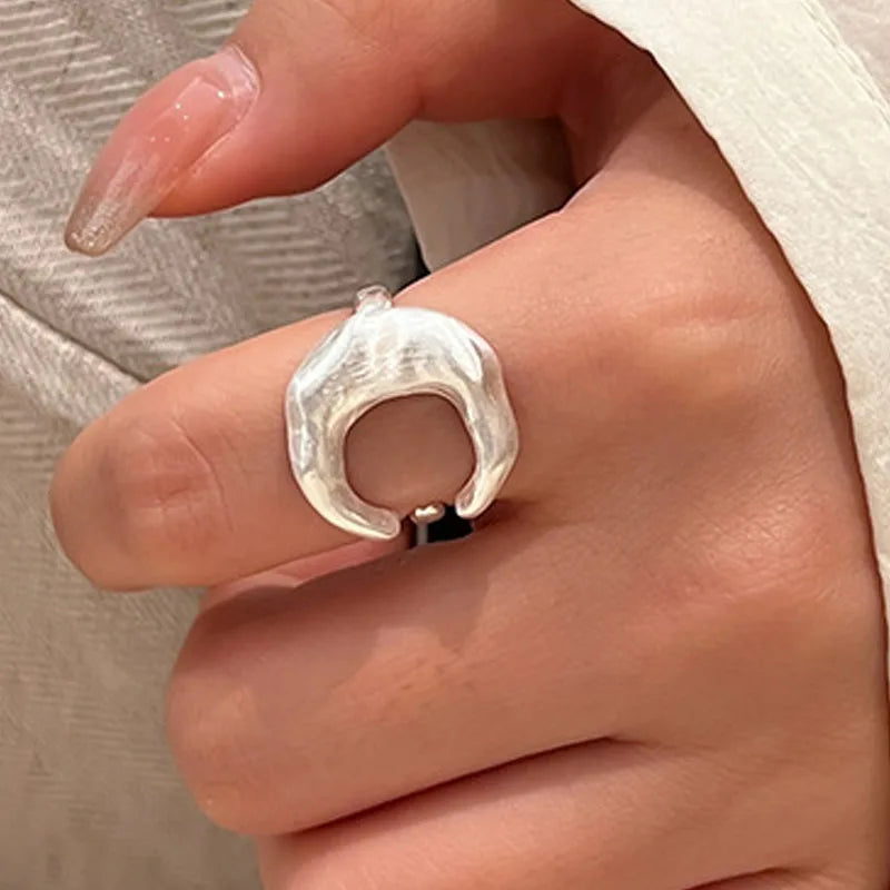 925 Sterling Silver Matte Finish Moon Open Rings For Women Ladies Luxury Jewelry Wholesale Accessories Jewellery Argent 925 Vera Lux