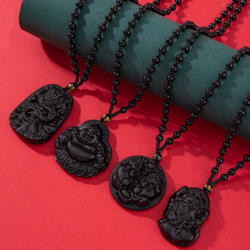 1Pcs Chinese Style Necklace Pendant Amulet Prayer Fortune Necklace Dragon Pixiu Happy Buddha Necklace Daily Jewelry Vera Lux