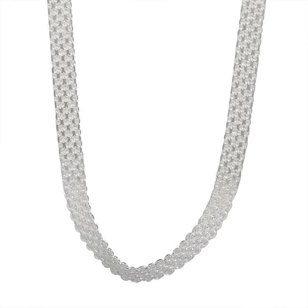 S925Silver European and American simple and unique woven hollow wide necklace ins trend mesh collarbone chain Vera Lux