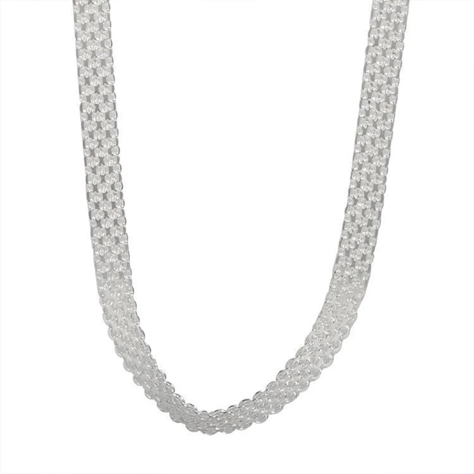 S925Silver European and American simple and unique woven hollow wide necklace ins trend mesh collarbone chain Vera Lux