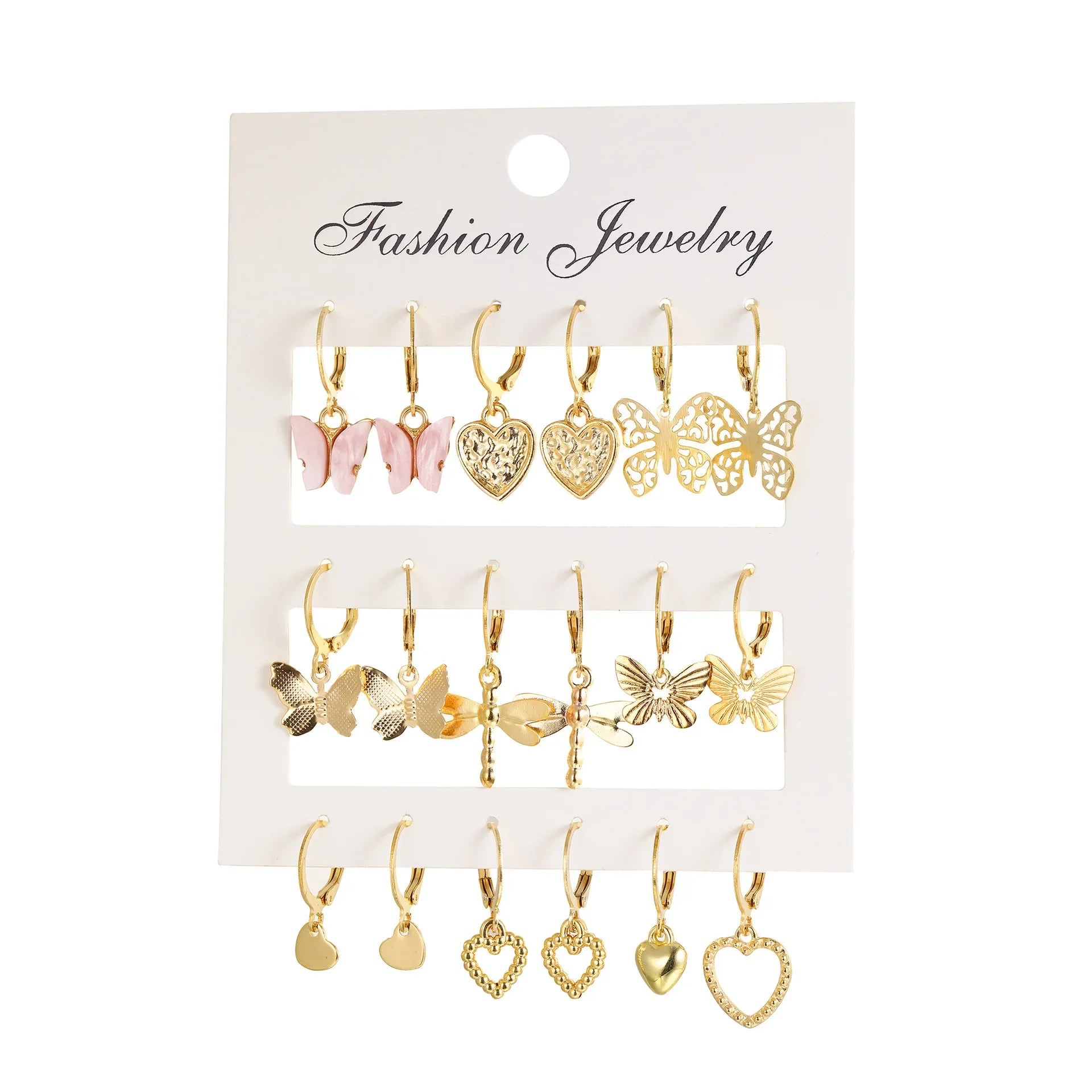 9 Pcs Cute Butterfly Heart Drop Earrings Set Fashion Gold Silver Color Girls Geometric Metal Acrylic Earrings 2024 Jewelry Gifts Vera Lux