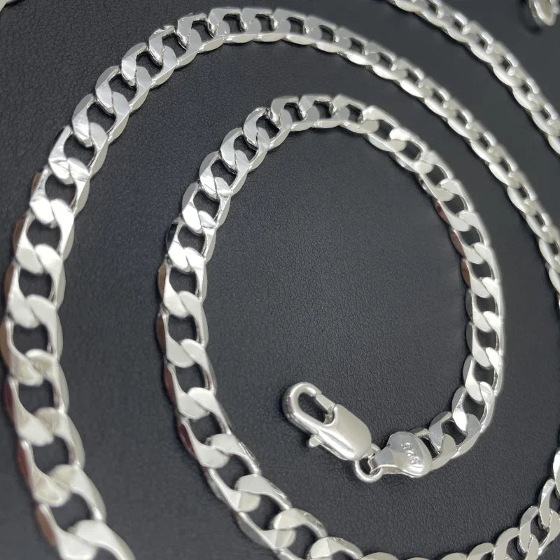 Men's 925 Sterling Silver Necklace 2/4/6/8/10/12MM 40-75cm Face Chain Necklace Lobster Clasp Men Women Engagement Jewelry Gifts Vera Lux