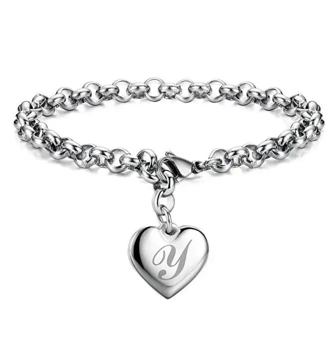 925 Sterling silver Fine 26 Letter women men chain Bracelet Charm Heart Cute wedding Personality Jewelry lady gift party 20cm Vera Lux