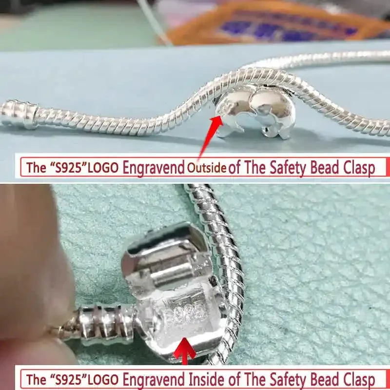 Famous Brand Original Certified 925 Sterling Silver Bracelet for Women DIY Charms Beads Snake Link Chain Classic Wrist Jewelry Vera Lux