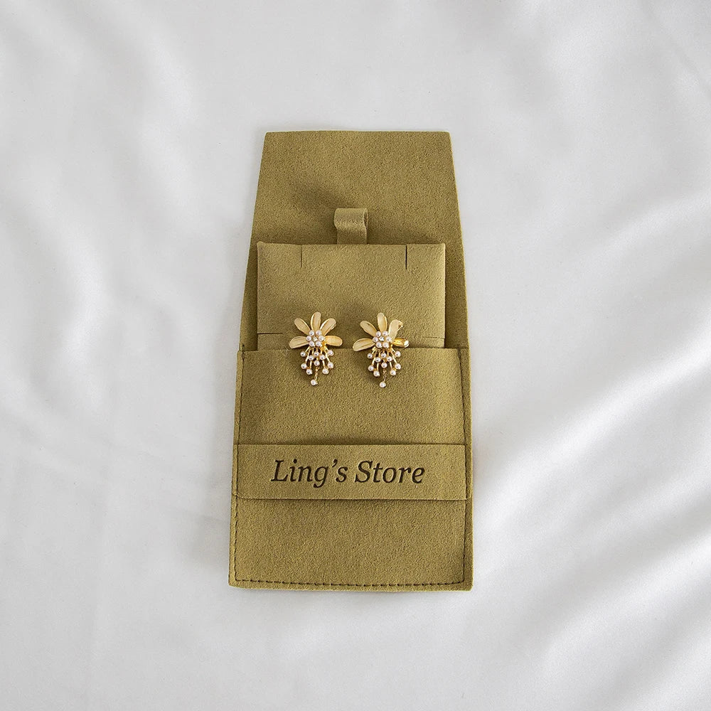 20/50/100pcs Personalized Logo Jewelry Microfiber Strip 8x8cm Bag Insert With 6x6cm Pad Card For Earrings Studs Necklace Pendant Vera Lux