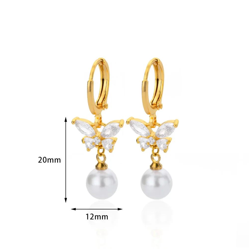Butterfly Zircon Stainless Steel Pearl Earrings For Women Gold Plated Piercing Earring Aesthetic Luxury Jewelry Gift 2023 New Vera Lux