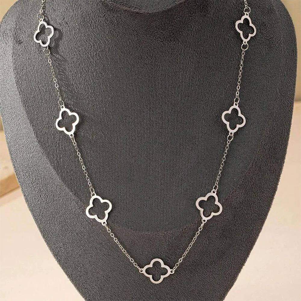 Aomogo Stainless Steel 2025 New Hollow Four-Leaf Clover Pendant Necklace Simple Fashion Design Collarbone Chain Jewelry Gifts Vera Lux