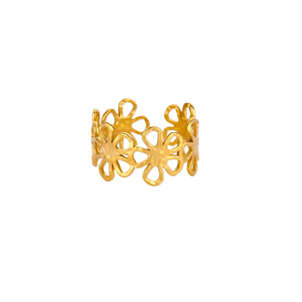 Gold Color Anillos Stacked Multiple Flowers Rings Elegant Women Stainless Steel Shell New Ring Jewelry Wedding Birthday Dainty Vera Lux