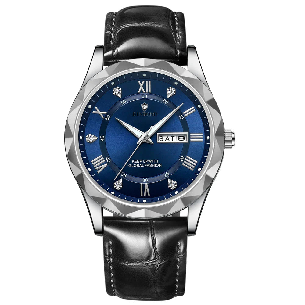 New Gold Business Leather Casual Diamond Clock Men Luxury Watch Automatic Watches Mens Fashion Quartz Wristwatches Orologi Uomo Vera Lux