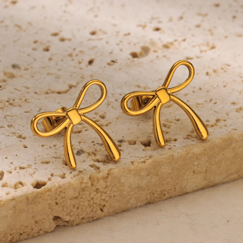 Stainless Steel Thin Bowknot Earrings For Women Gold Color Aesthetic Earring Wedding Christmas Fashion Jewelry Accessories Vera Lux