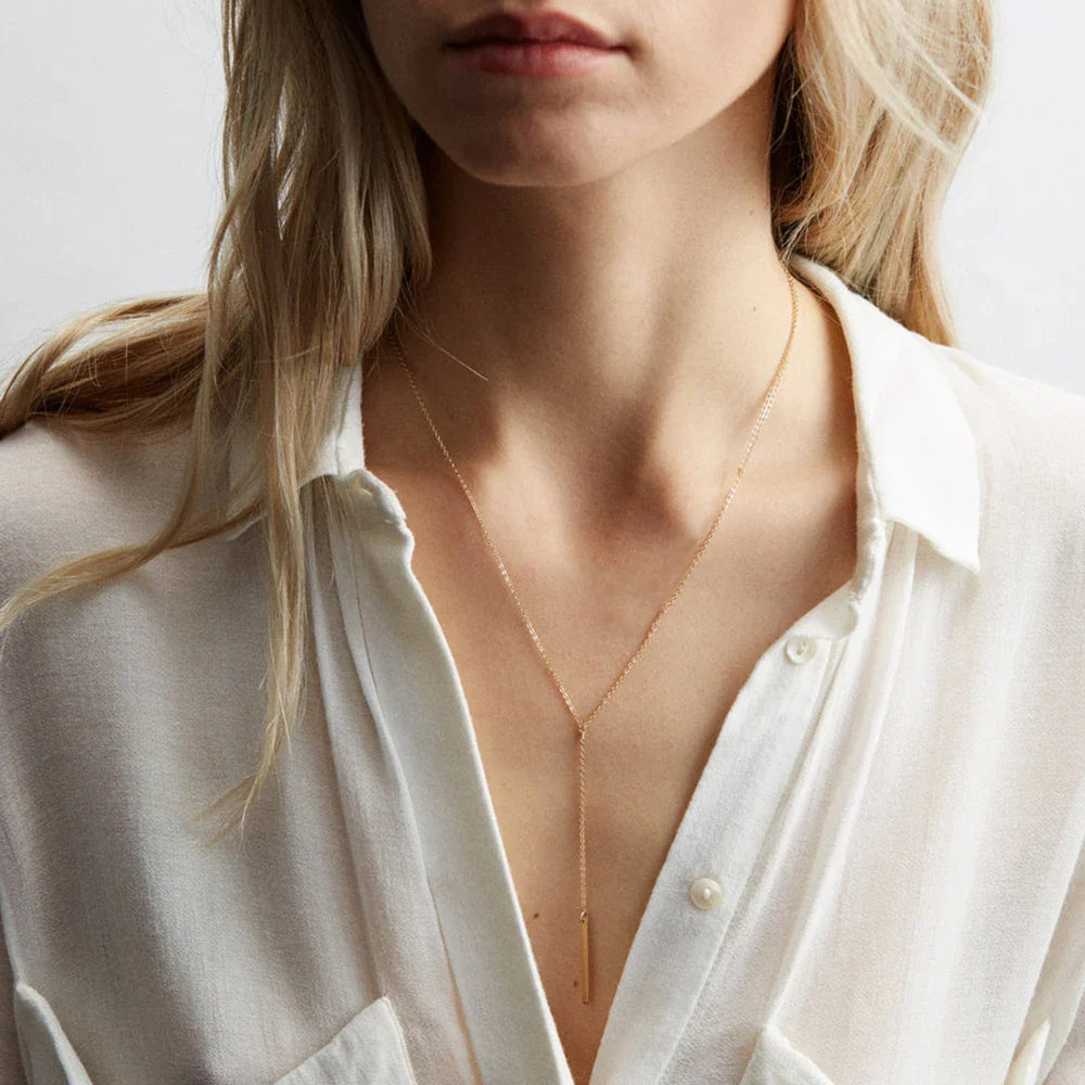 Women Fashion Stainless Steel Minimalist Long Bar Pendant Necklace Gold Silver Clavicle Chain Waterproof Everyday Wear Hot Sale Vera Lux